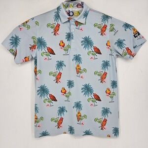 Waggle Polo Shirt Mens Small Birds Margaritas AOP‎ Golf Performance Short Sleeve